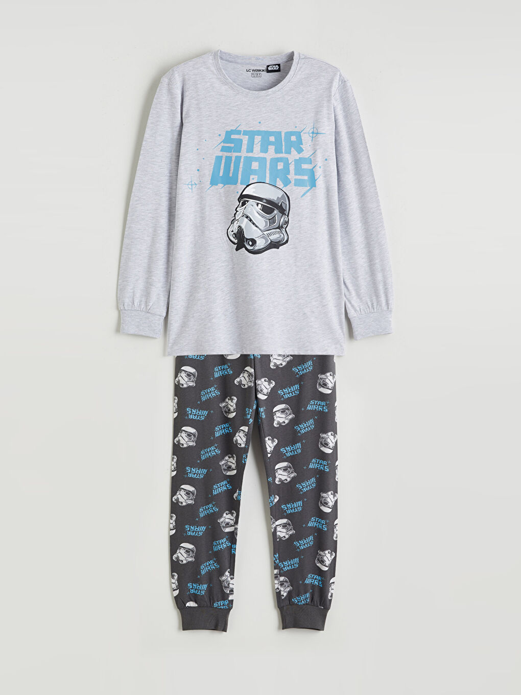 Gri Bisiklet Yaka Star Wars Baskılı Erkek Çocuk Pijama Takımı