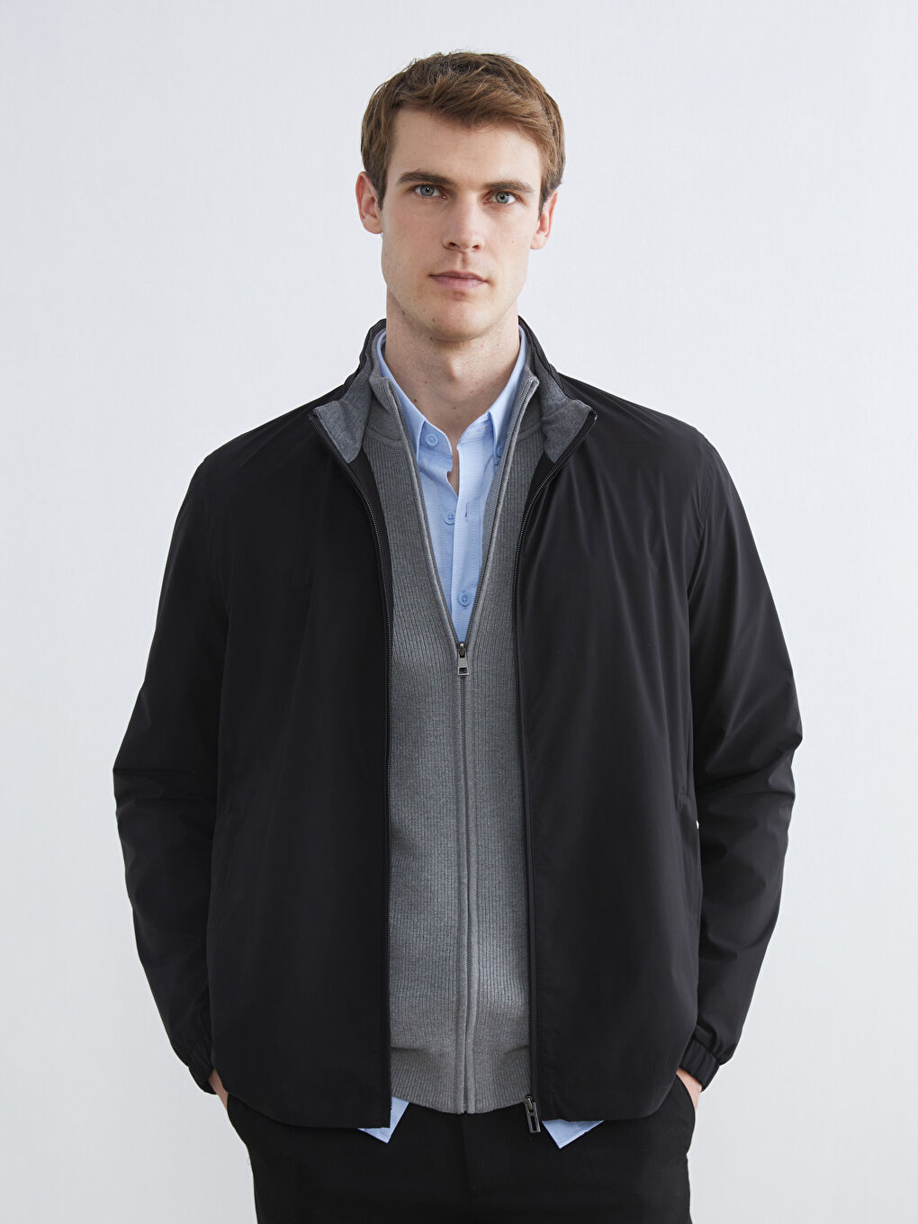 Siyah Standart Kalıp Dik Yaka Erkek Mont