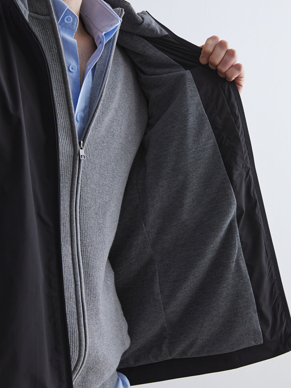 Siyah Standart Kalıp Dik Yaka Erkek Mont-3
