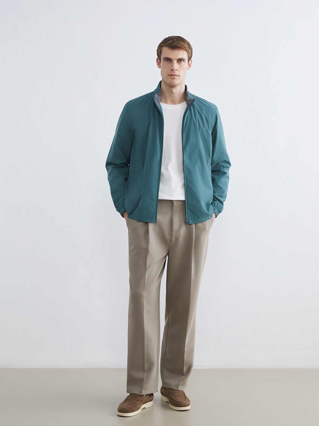 Petrol Standart Kalıp Dik Yaka Erkek Mont-1