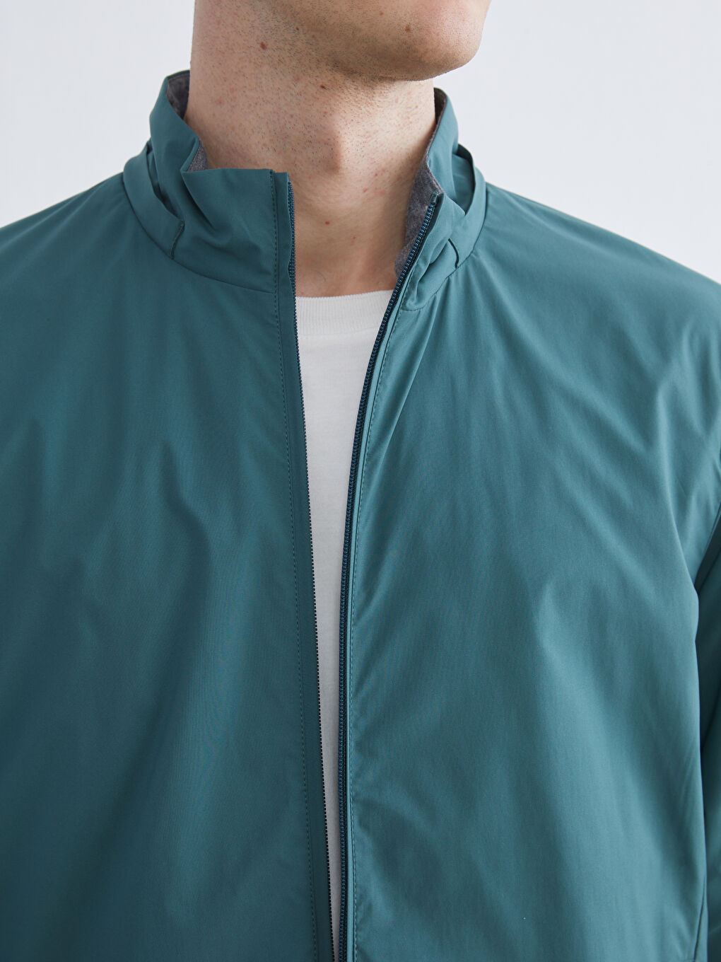 Petrol Standart Kalıp Dik Yaka Erkek Mont-2