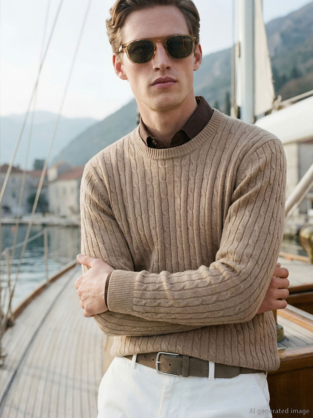 Muški džemper sa okruglim izrezom, trikotaža sa pletenim dezenom