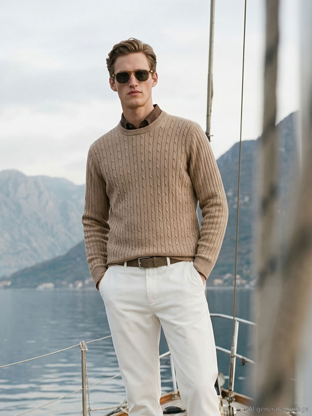 Muški džemper sa okruglim izrezom, trikotaža sa pletenim dezenom-1