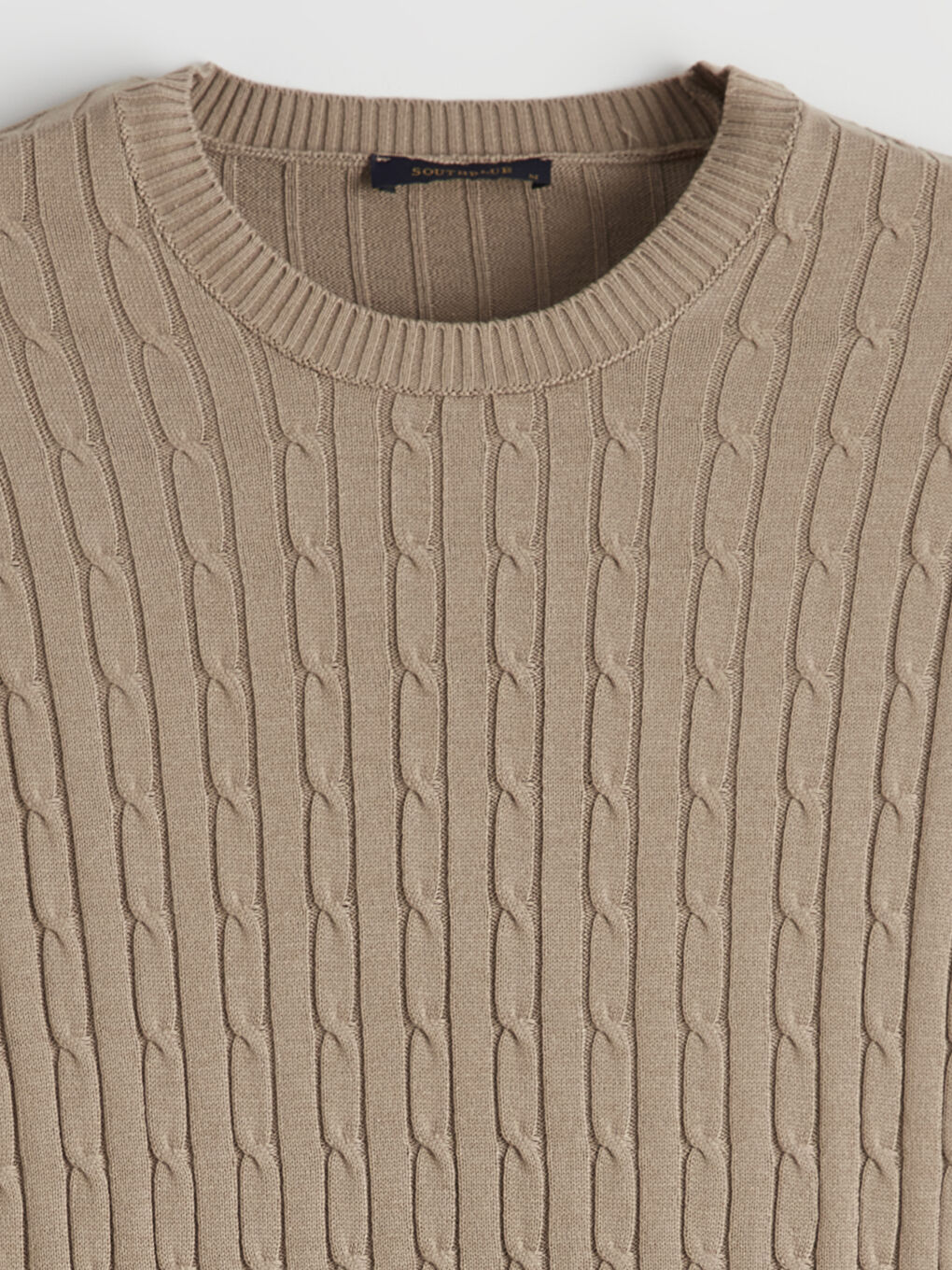 Bej Bisiklet Yaka Saç Örgüsü Erkek Triko Kazak-5