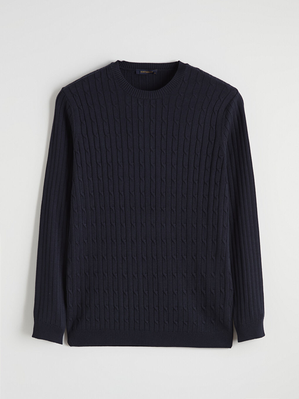 Lacivert Bisiklet Yaka Saç Örgüsü Erkek Triko Kazak