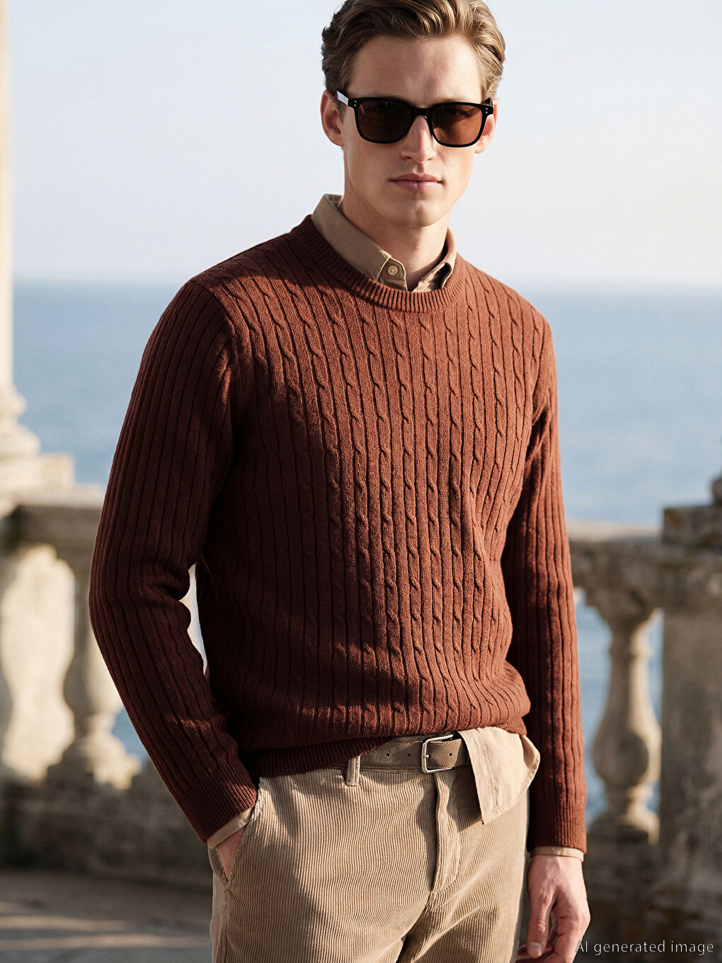 Men's Crew Neck Cable Knit Jumper
