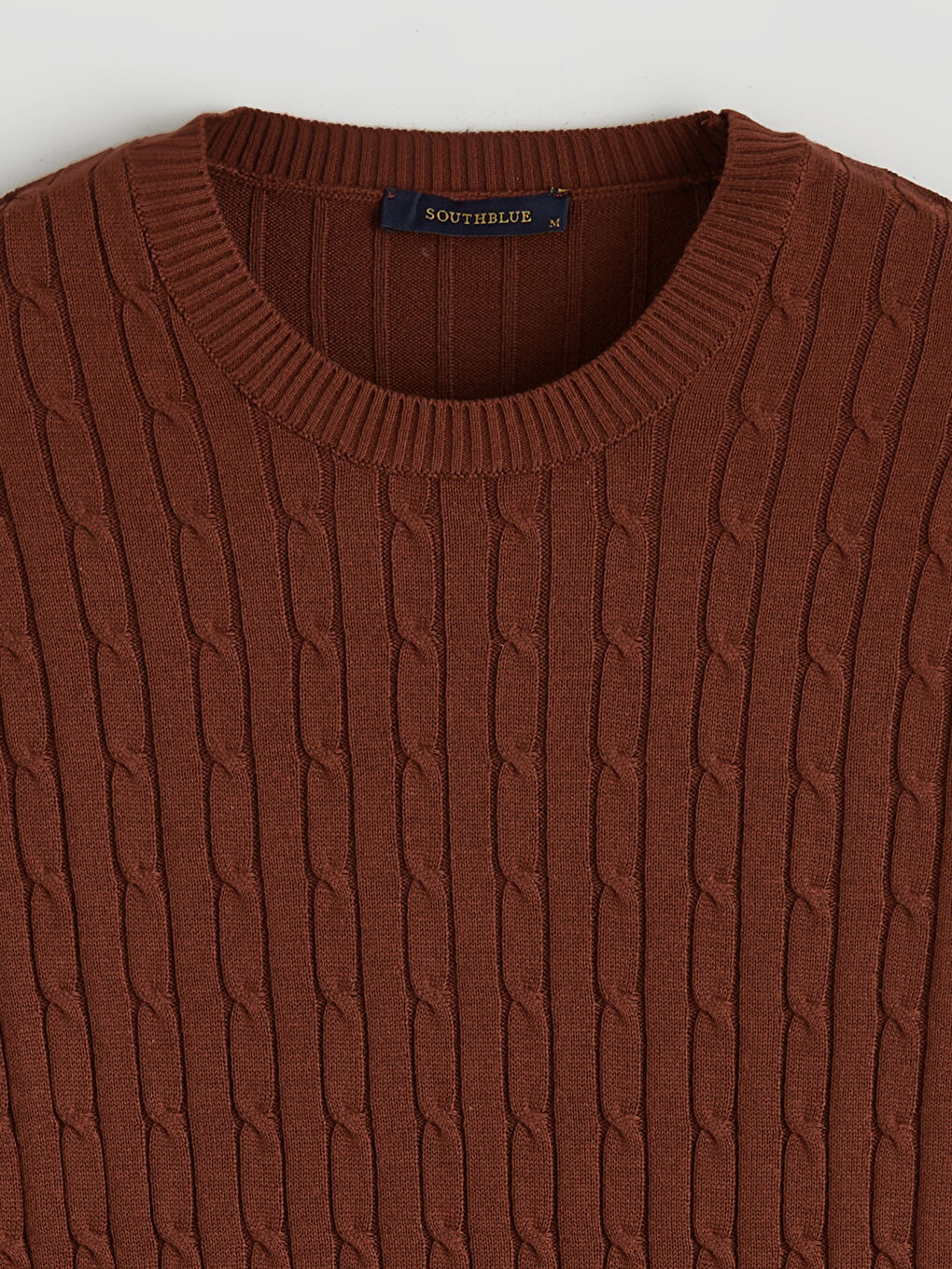 Kahverengi Bisiklet Yaka Saç Örgüsü Erkek Triko Kazak-1