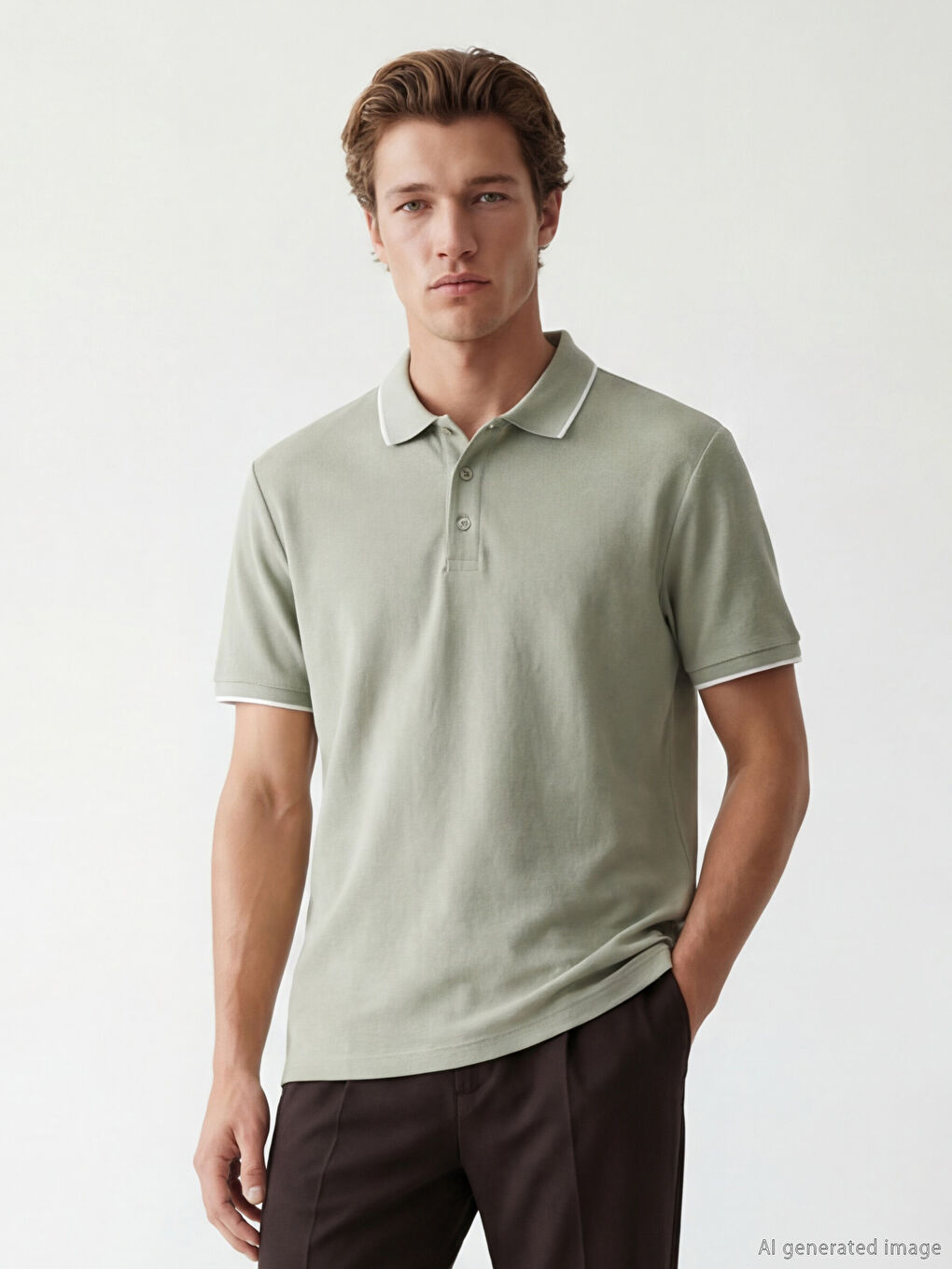 Yeşil Polo Yaka Erkek Tişört-1