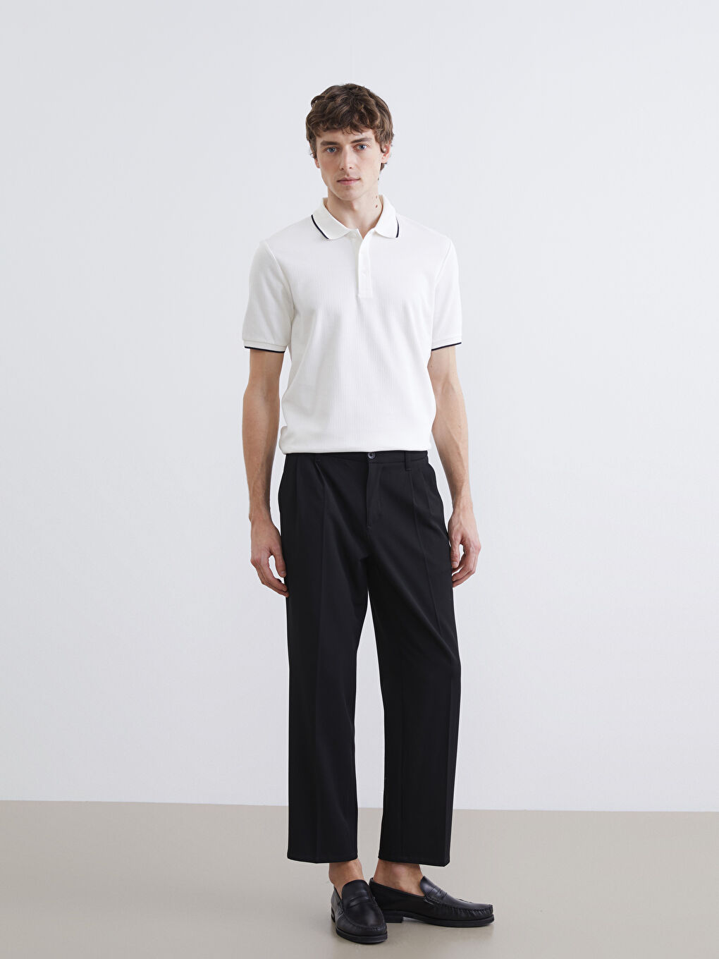 Ekru Polo Yaka Erkek Tişört-1