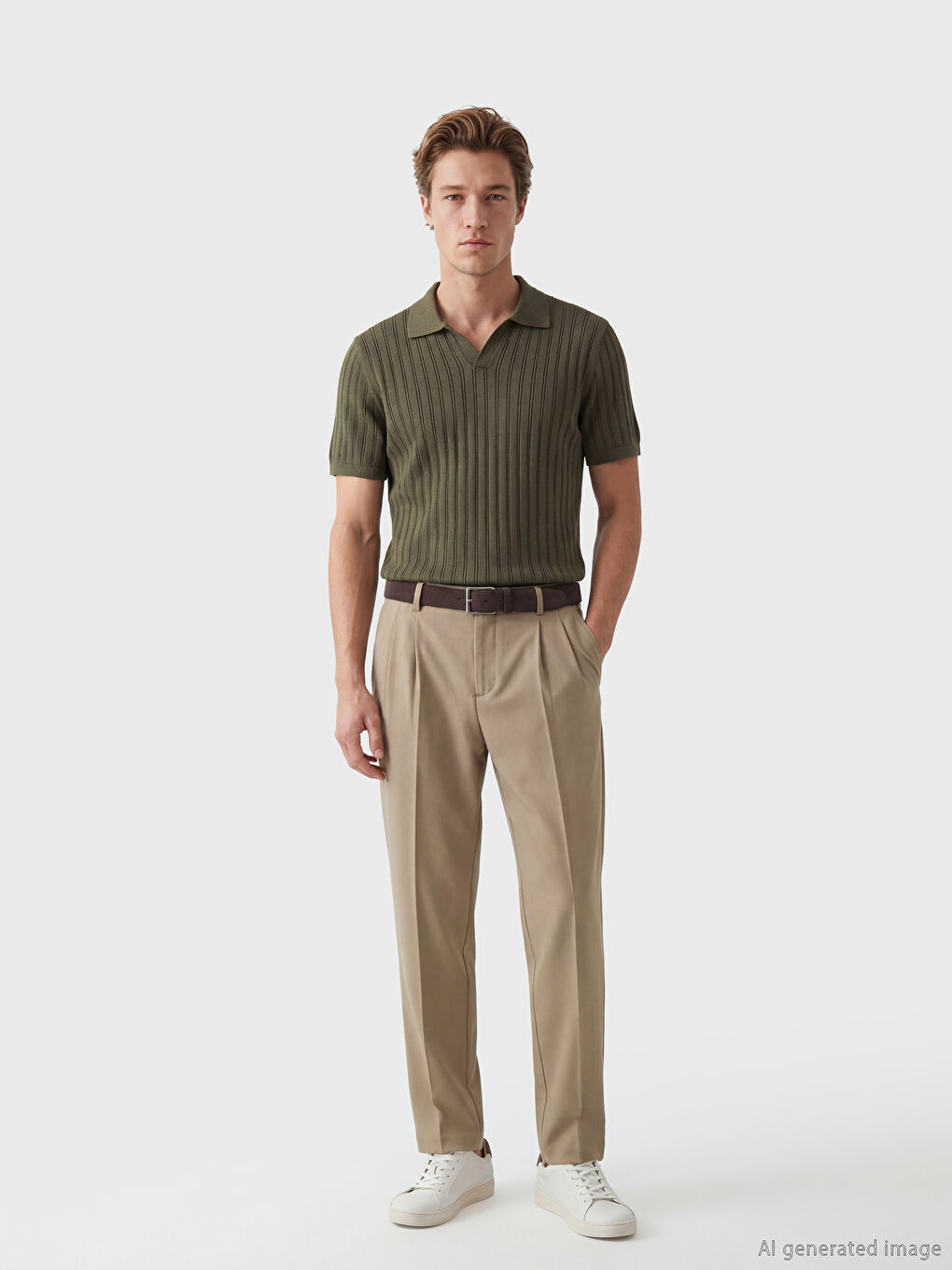 Haki Polo Yaka Erkek Triko Tişört-1