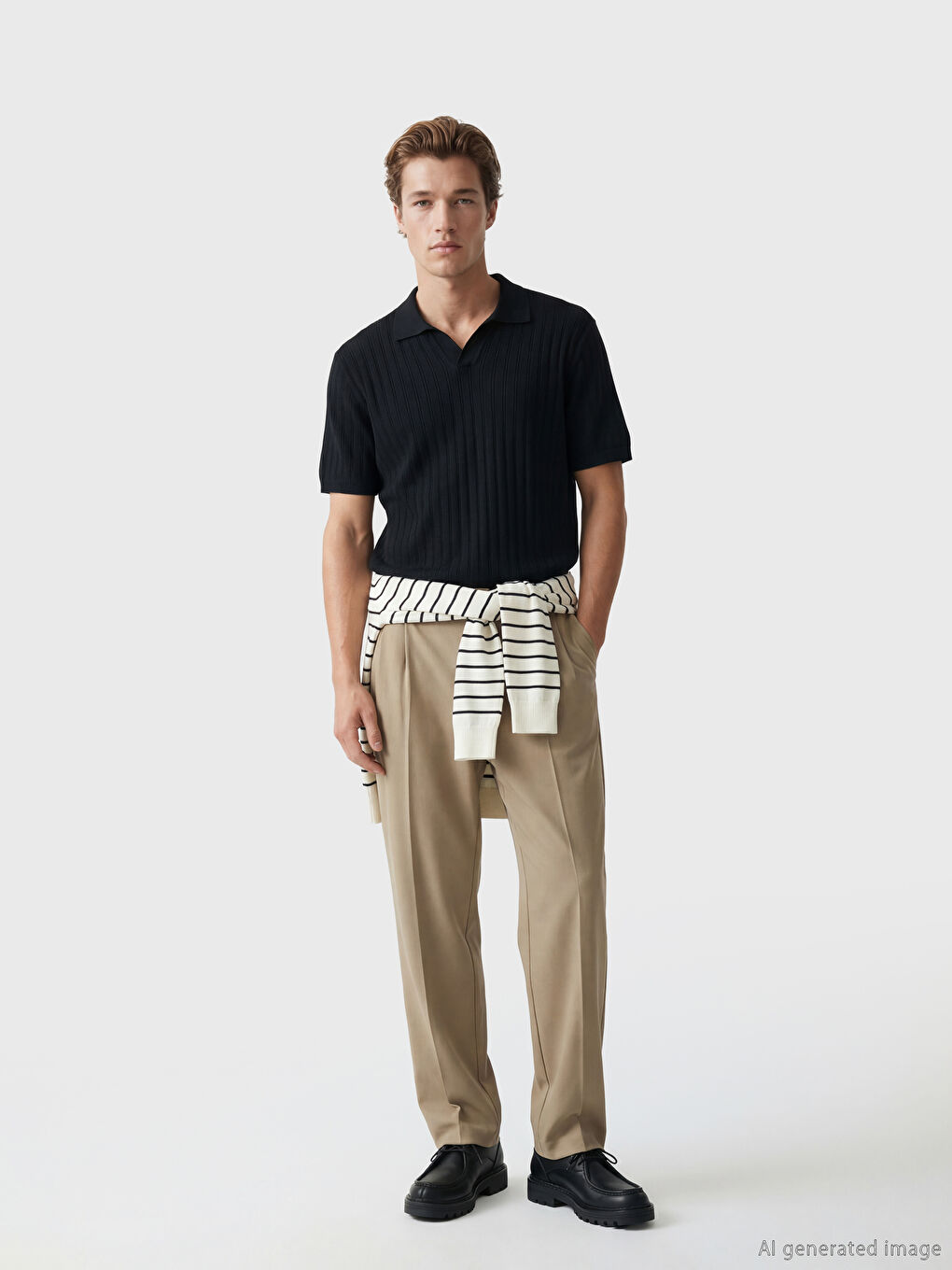 Siyah Polo Yaka Erkek Triko Tişört-1