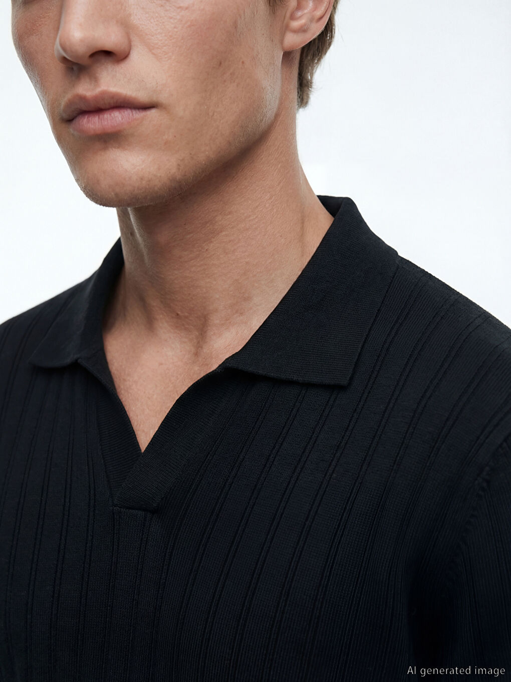 Siyah Polo Yaka Erkek Triko Tişört-2