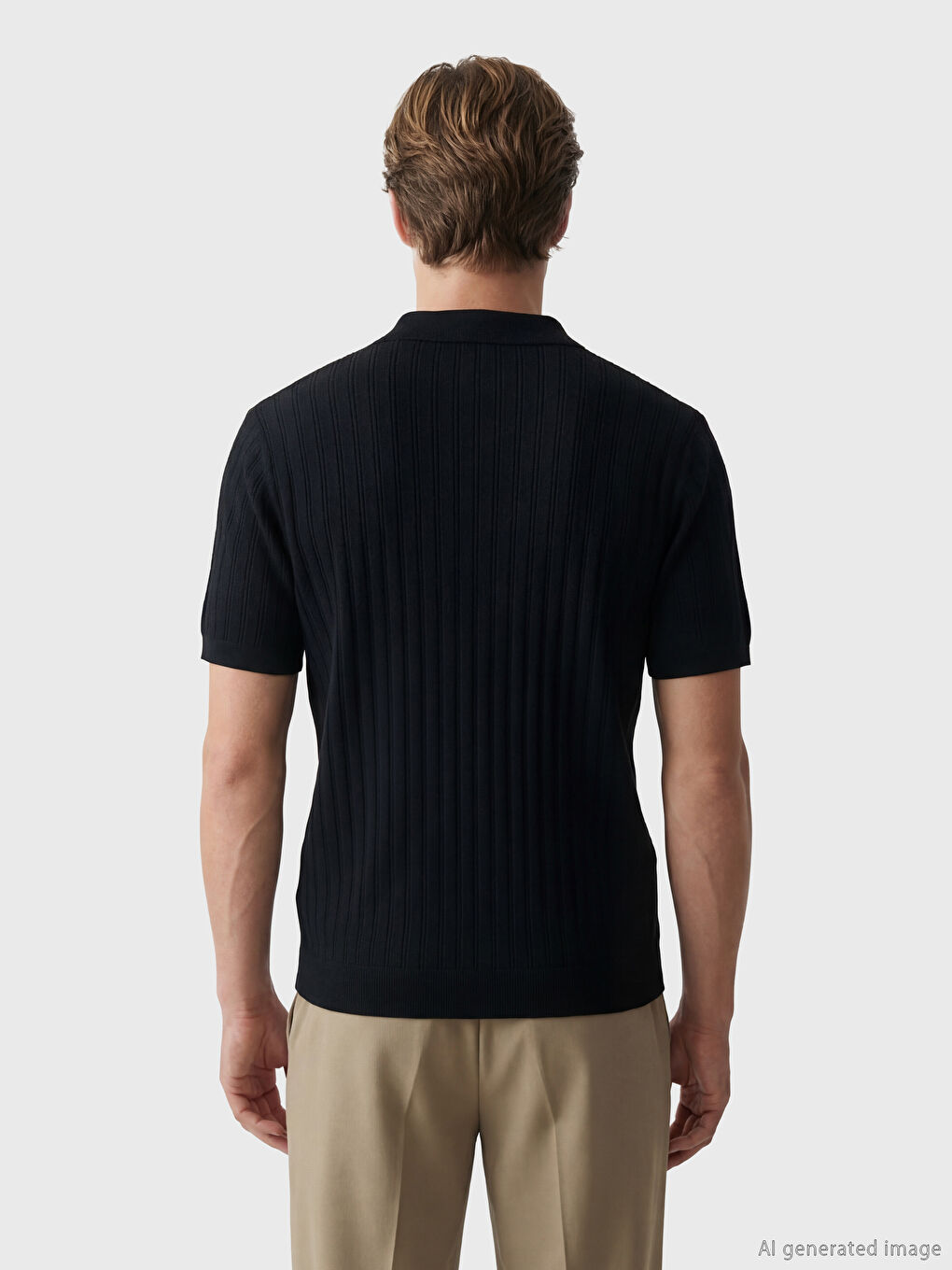 Siyah Polo Yaka Erkek Triko Tişört-3