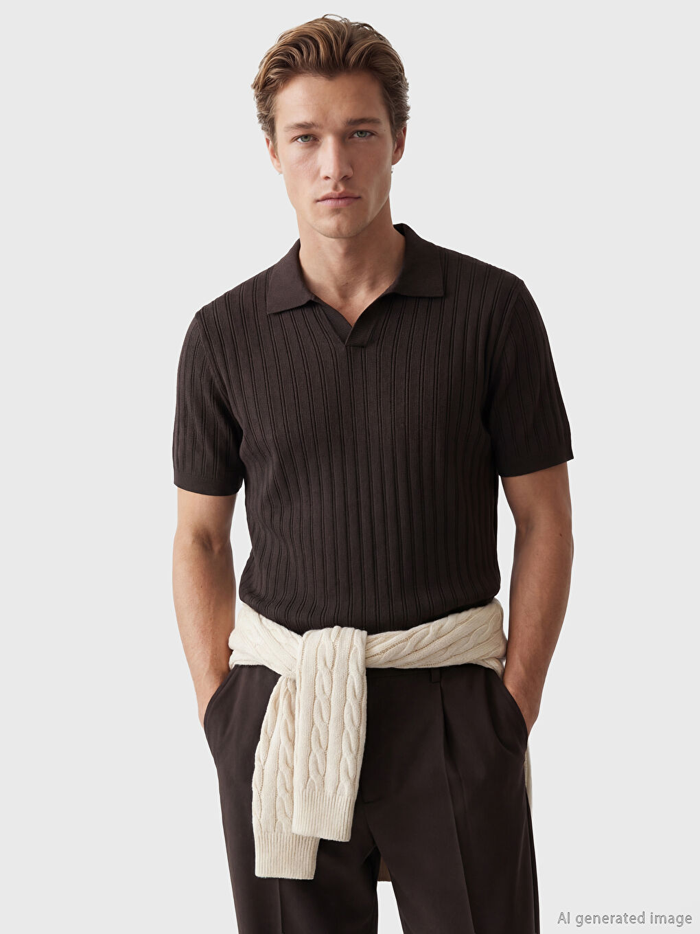 Kahverengi Polo Yaka Erkek Triko Tişört