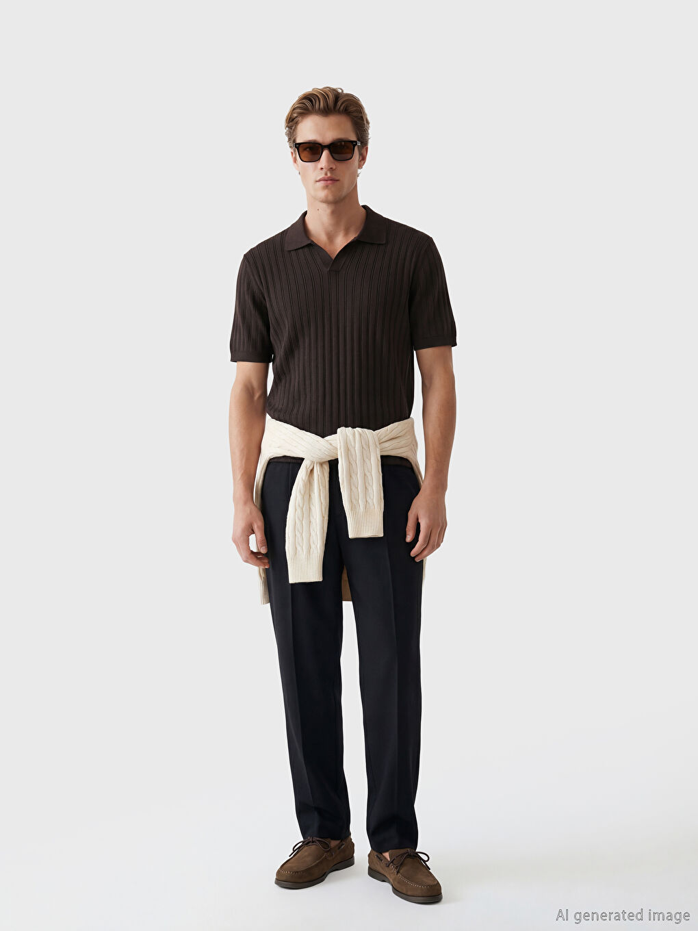 Kahverengi Polo Yaka Erkek Triko Tişört-1