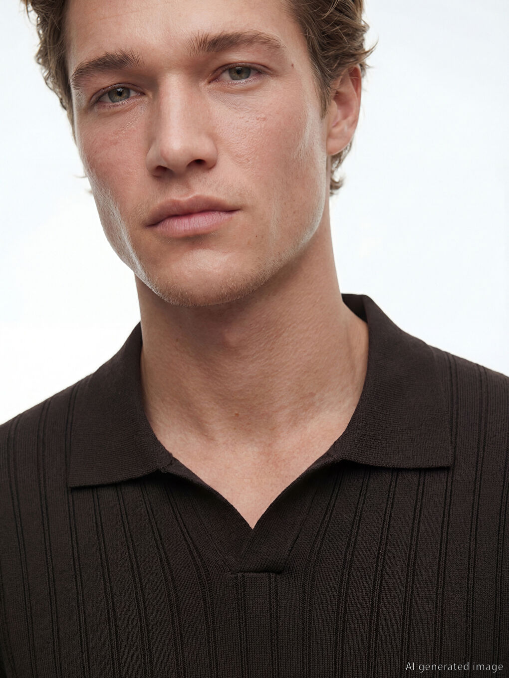 Kahverengi Polo Yaka Erkek Triko Tişört-2