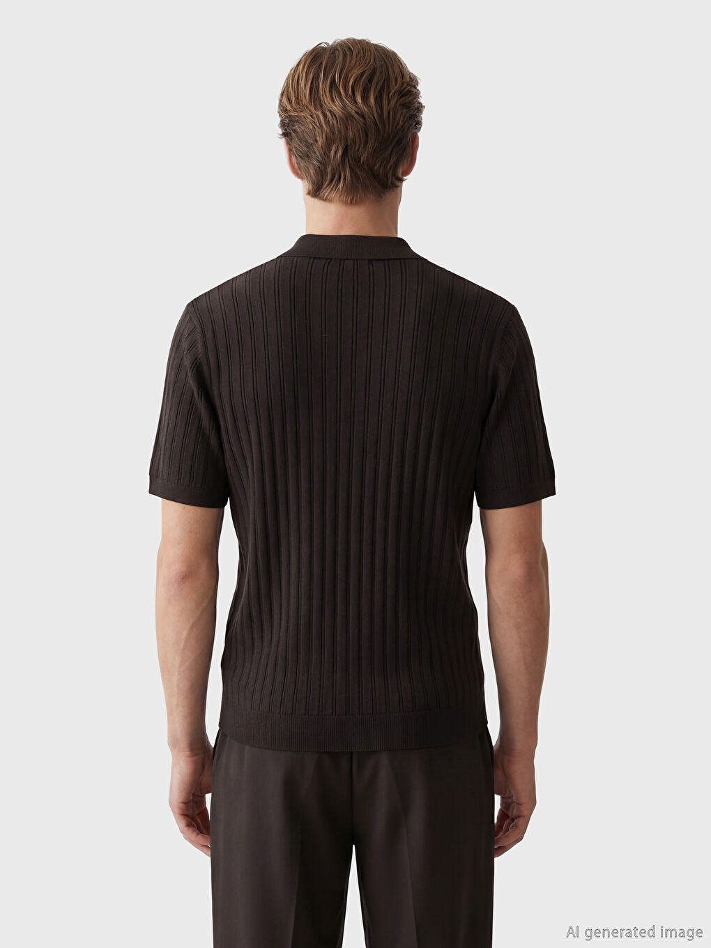 Kahverengi Polo Yaka Erkek Triko Tişört-3