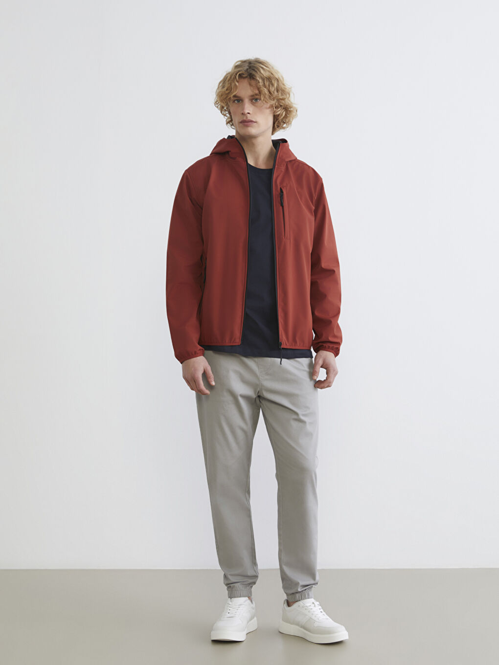 Turuncu Standart Kalıp Kapüşonlu Erkek Mont-1