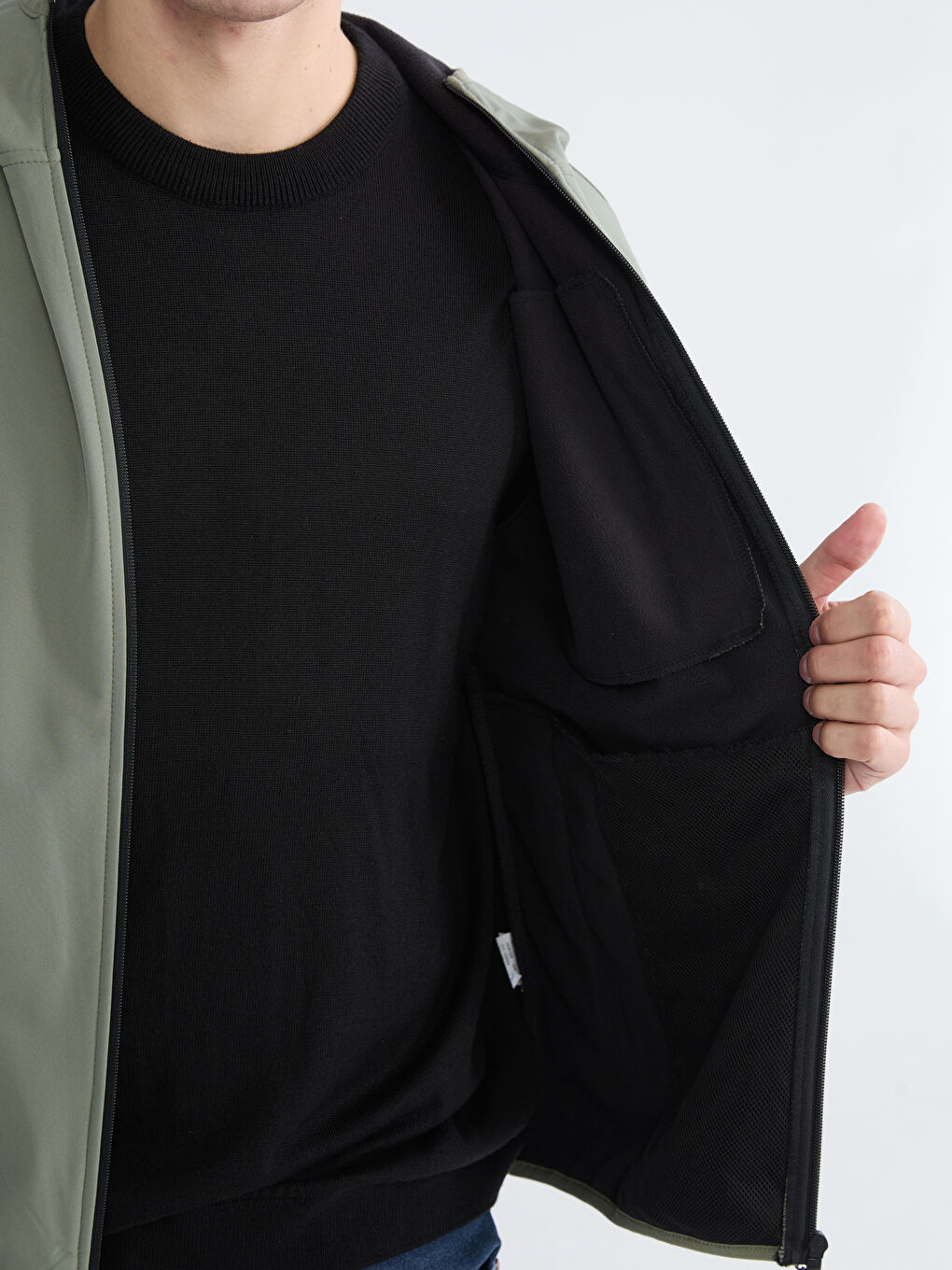 Haki Standart Kalıp Kapüşonlu Erkek Mont-2