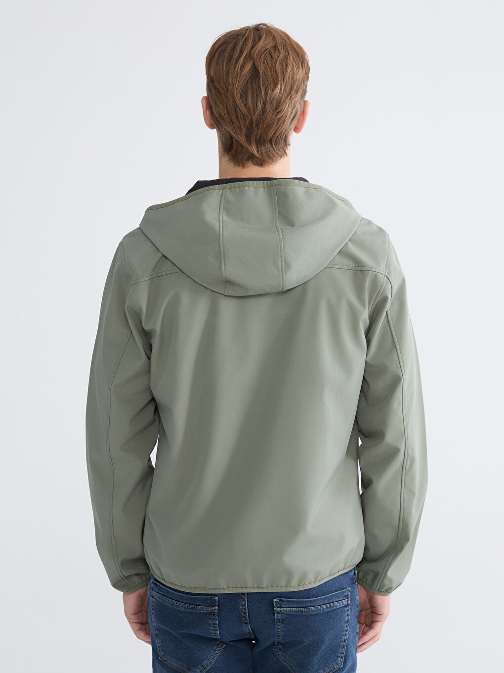 Haki Standart Kalıp Kapüşonlu Erkek Mont-3