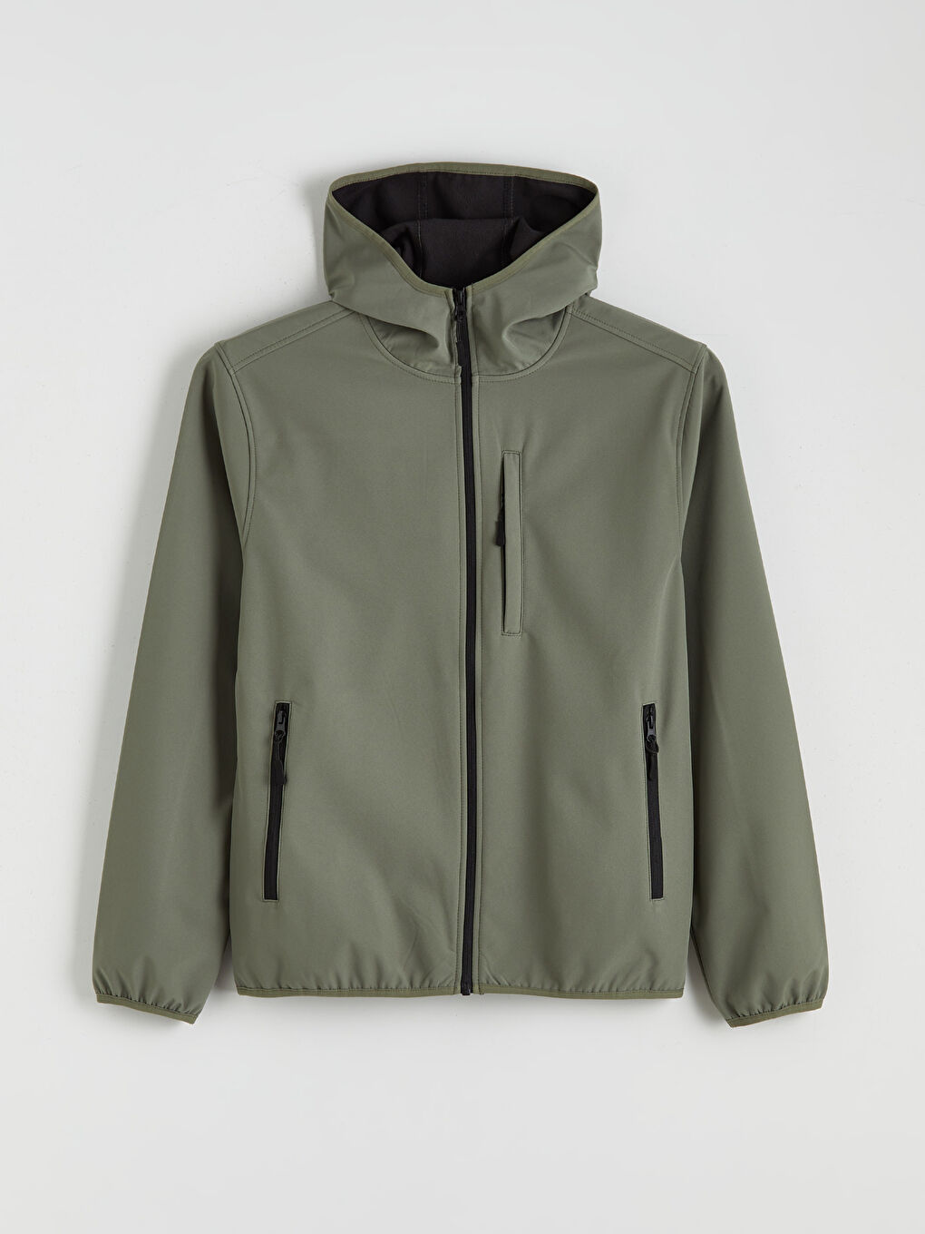 Haki Standart Kalıp Kapüşonlu Erkek Mont-4