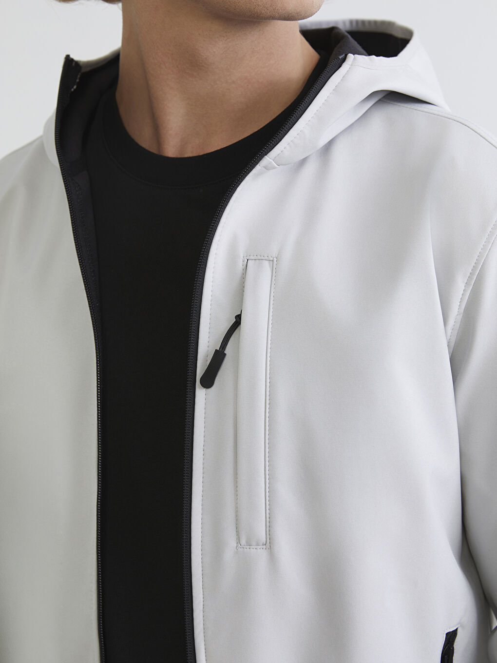 Gri Standart Kalıp Kapüşonlu Erkek Mont-2