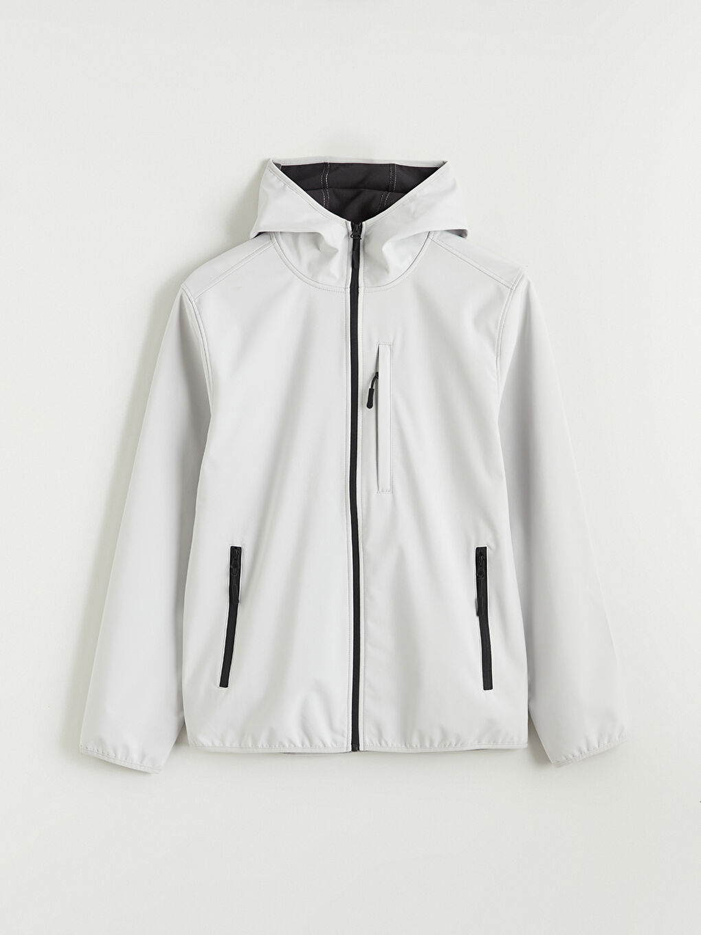 Gri Standart Kalıp Kapüşonlu Erkek Mont-5