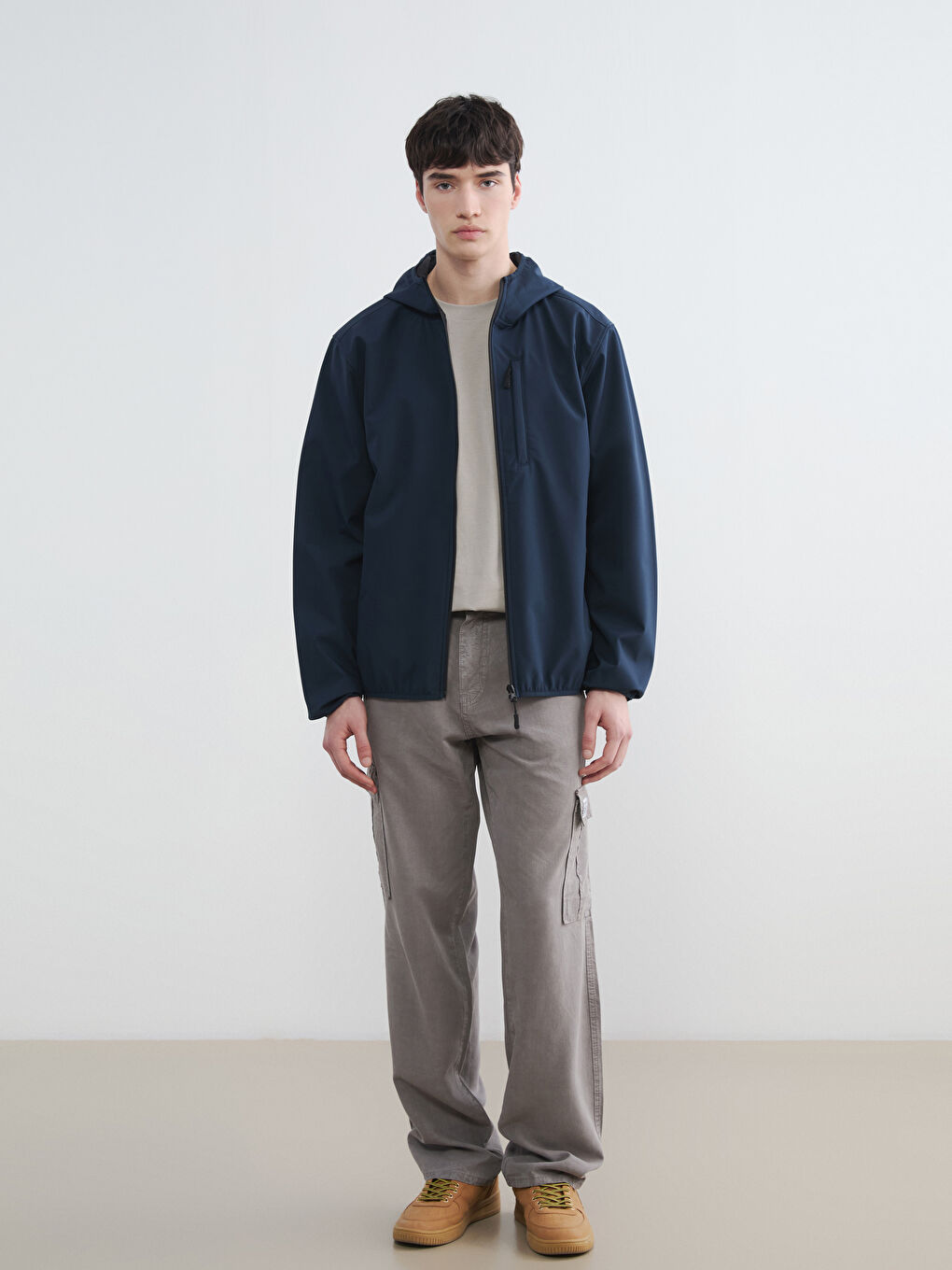 Lacivert Standart Kalıp Kapüşonlu Erkek Mont-1