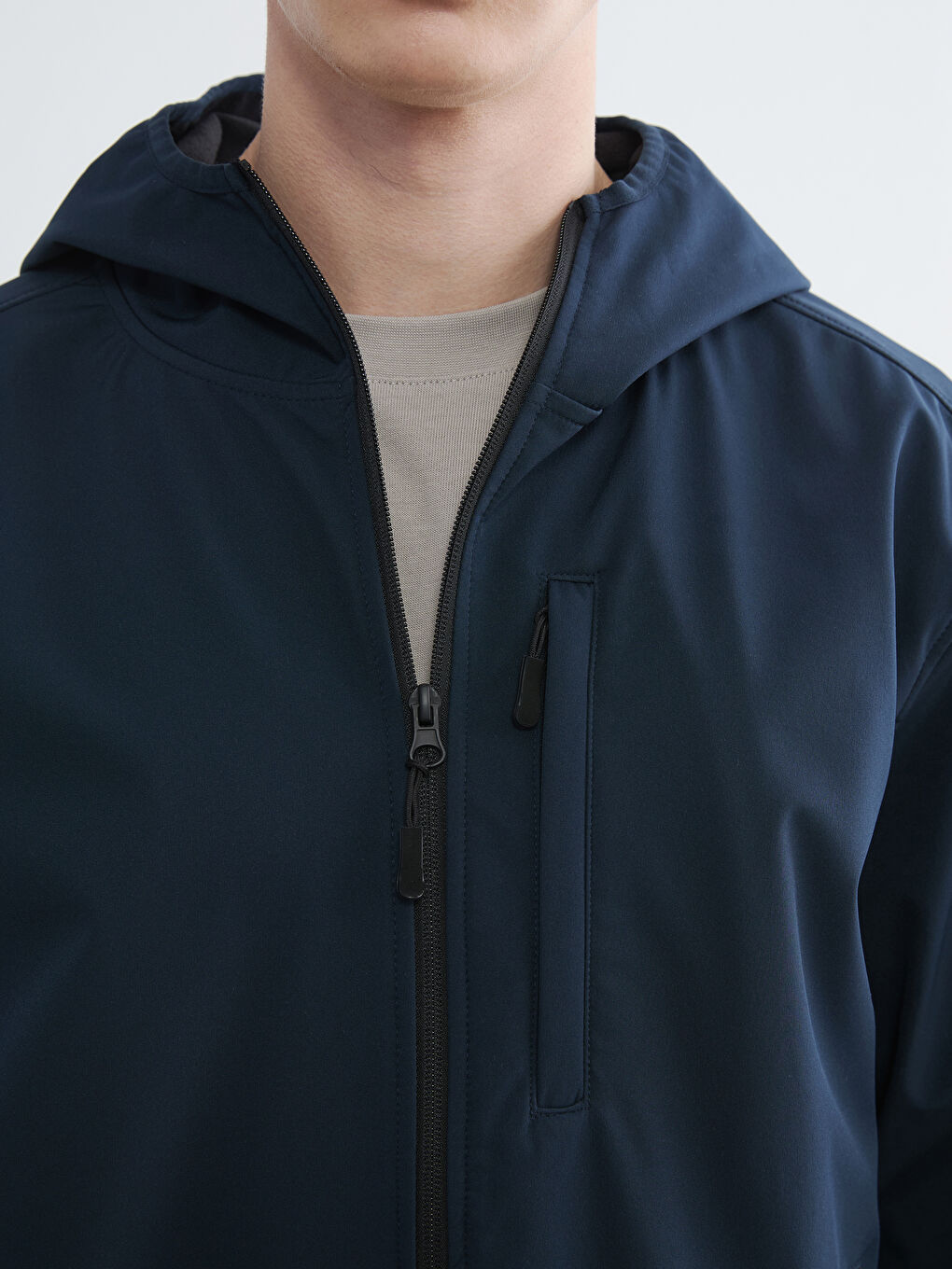 Lacivert Standart Kalıp Kapüşonlu Erkek Mont-2