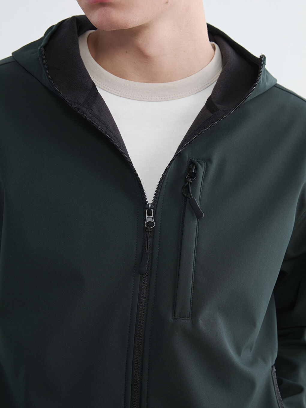 Yeşil Standart Kalıp Kapüşonlu Erkek Mont-3