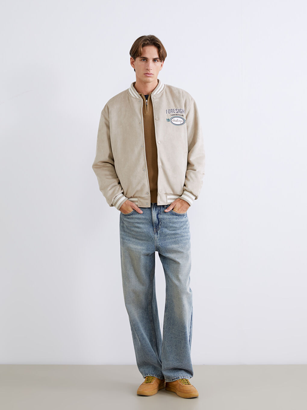 Bej Standart Kalıp Erkek Kolej Ceket-1