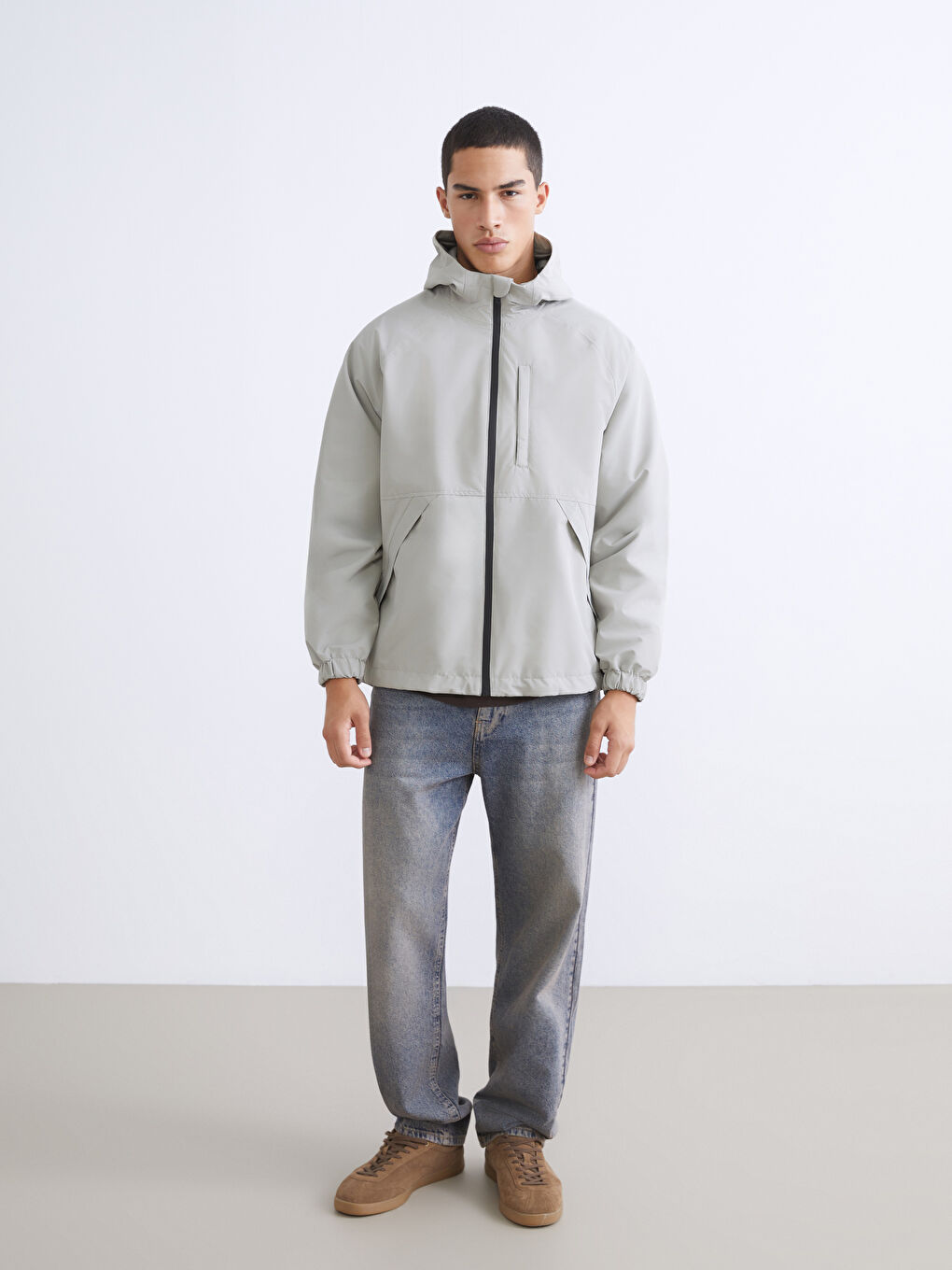 Gri Standart Kalıp Erkek Yağmurluk-1