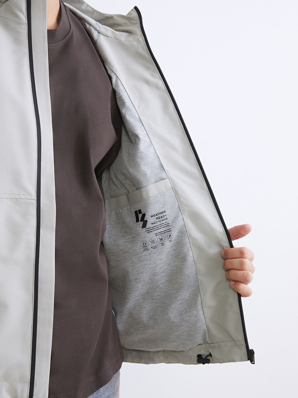 Gri Standart Kalıp Erkek Yağmurluk-3