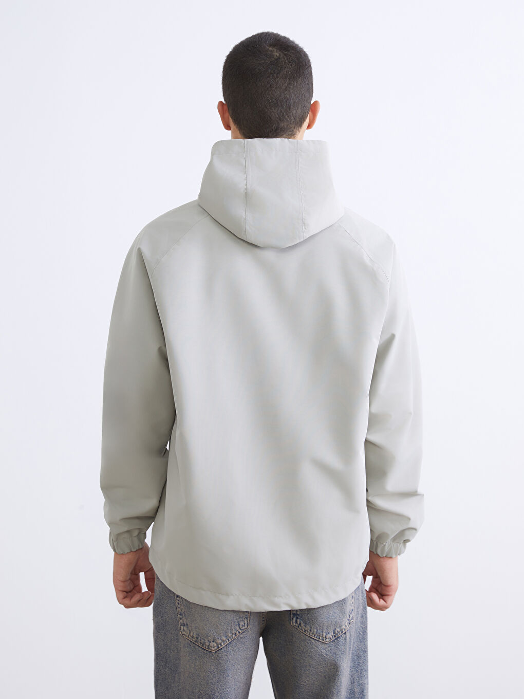 Gri Standart Kalıp Erkek Yağmurluk-4