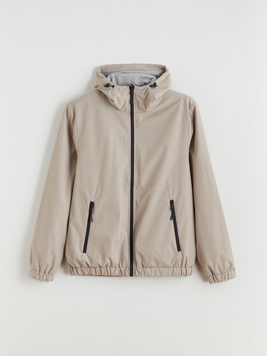 Bej Standart Kalıp Kapüşonlu Erkek Yağmurluk-6