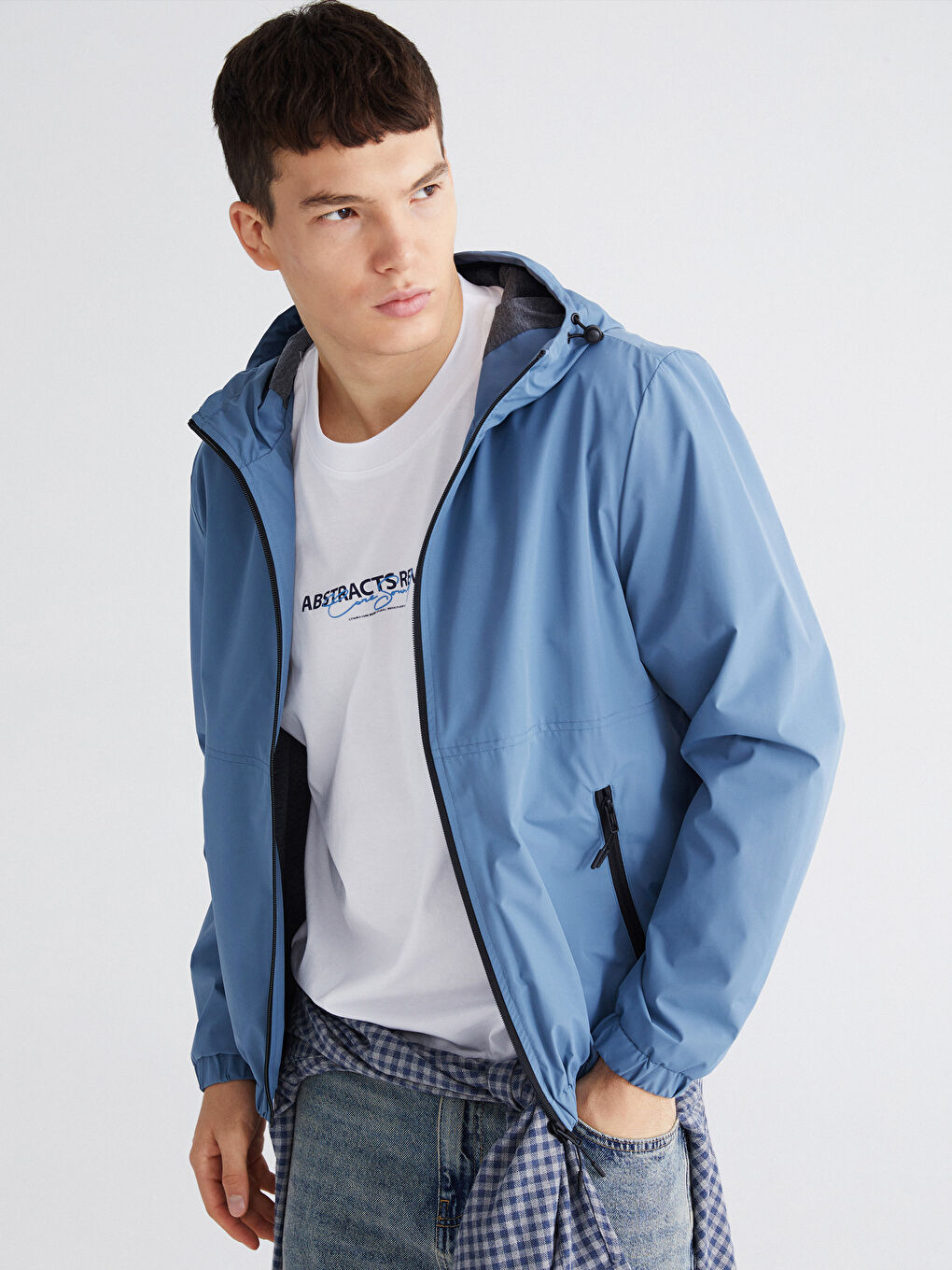 Mavi Standart Kalıp Kapüşonlu Erkek Yağmurluk