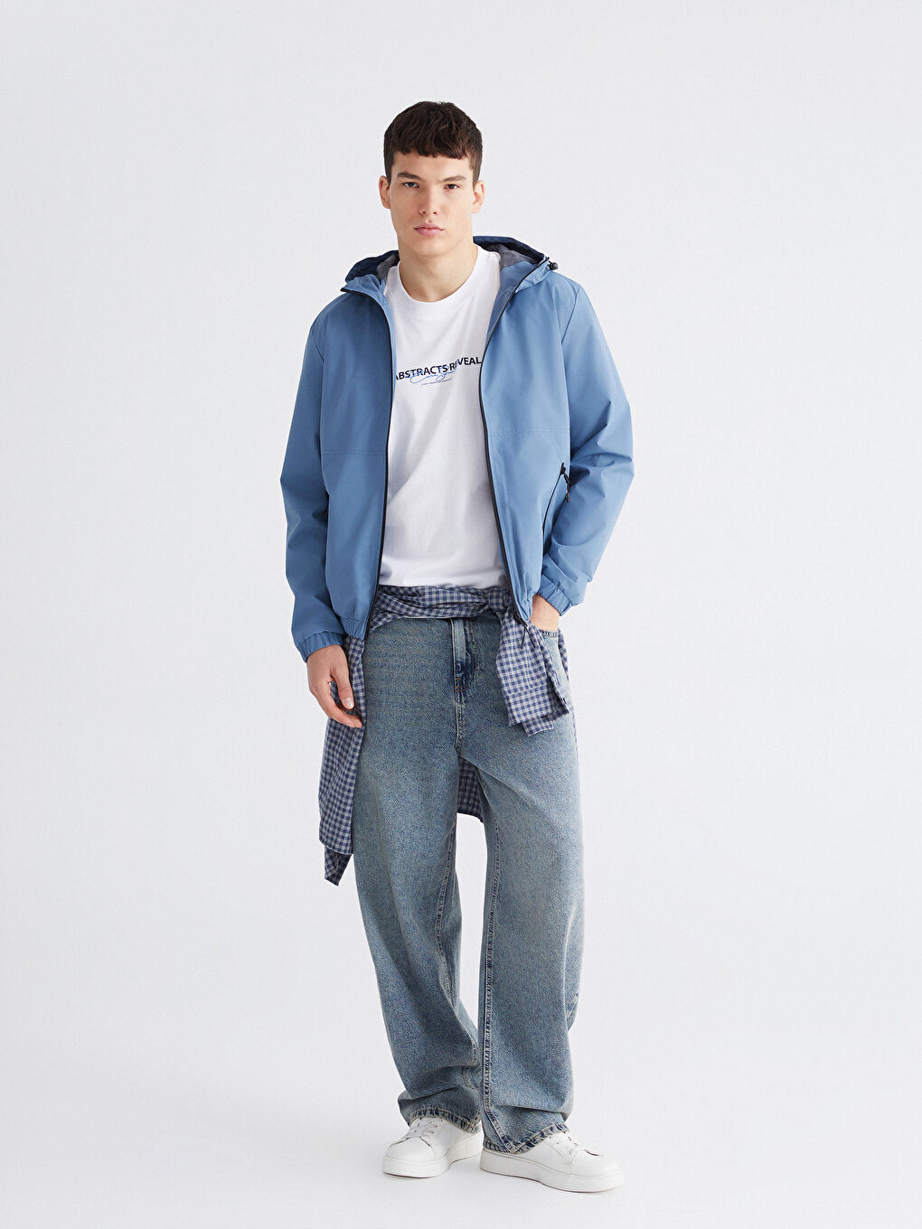 Mavi Standart Kalıp Kapüşonlu Erkek Yağmurluk-1