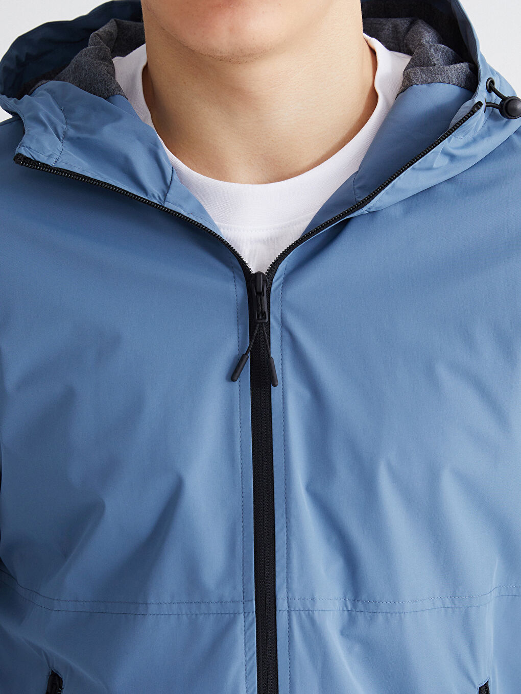 Mavi Standart Kalıp Kapüşonlu Erkek Yağmurluk-2