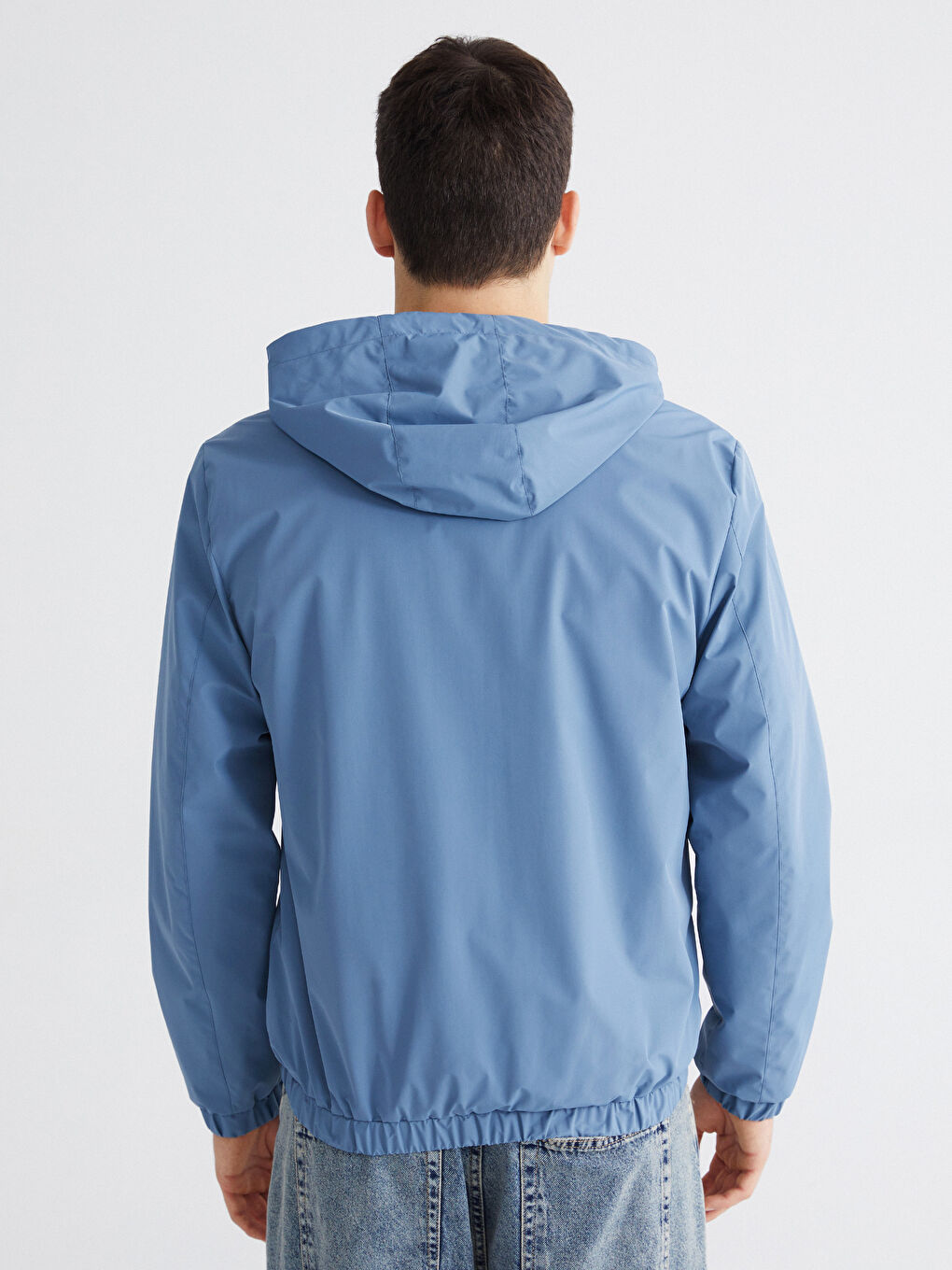 Mavi Standart Kalıp Kapüşonlu Erkek Yağmurluk-3