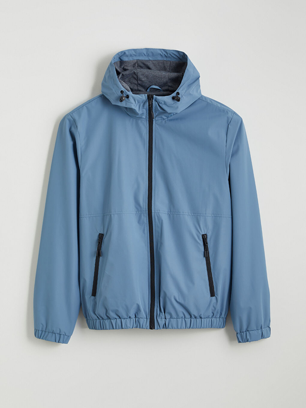 Mavi Standart Kalıp Kapüşonlu Erkek Yağmurluk-4