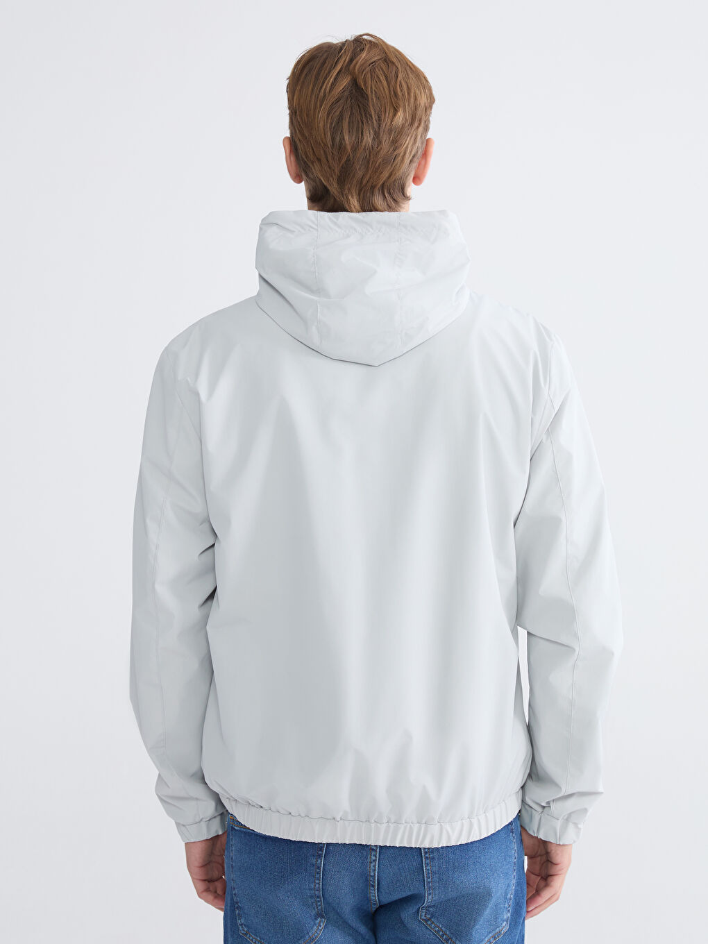Gri Standart Kalıp Kapüşonlu Erkek Yağmurluk-8