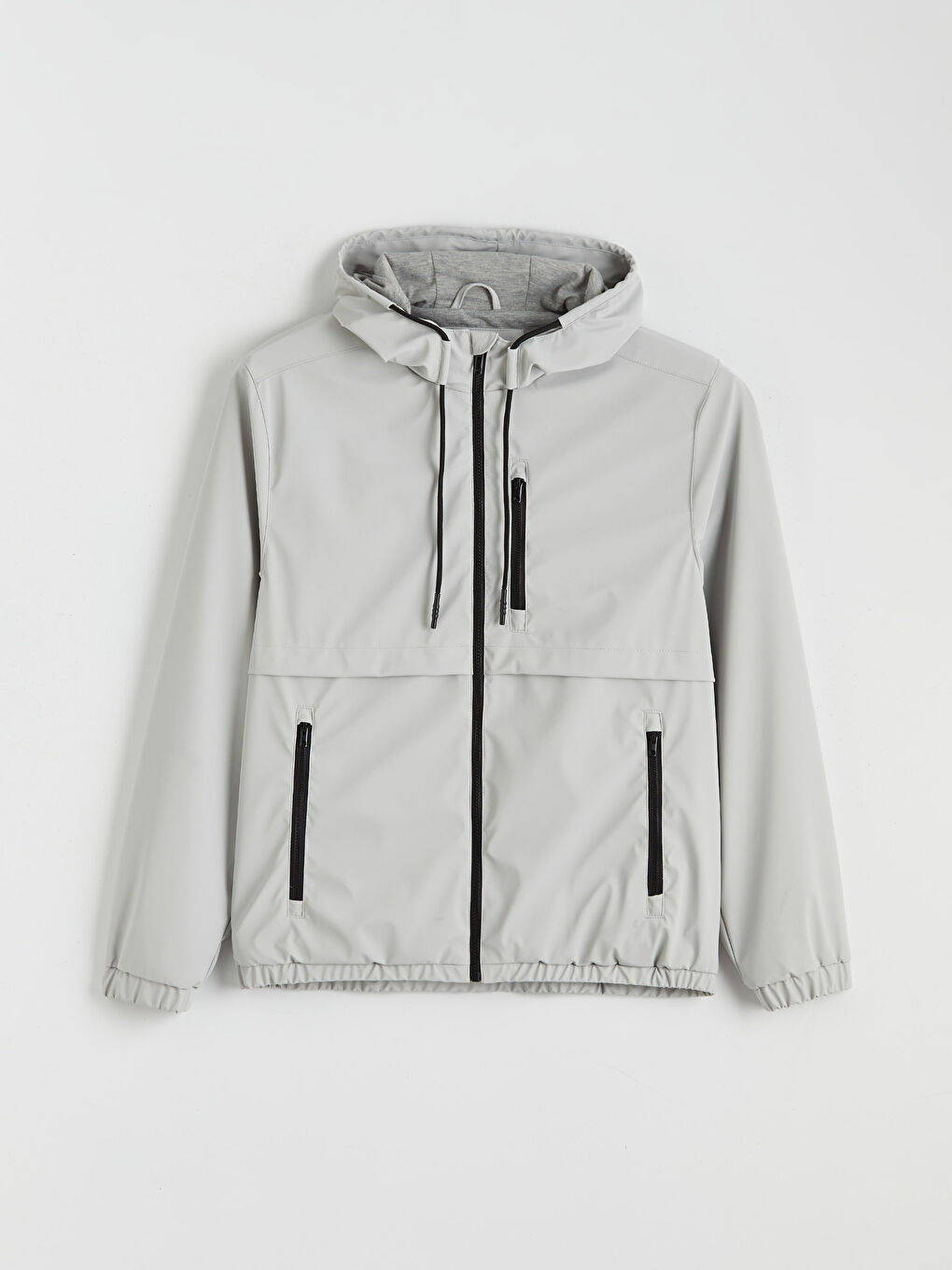 Gri Standart Kalıp Kapüşonlu Erkek Yağmurluk-10