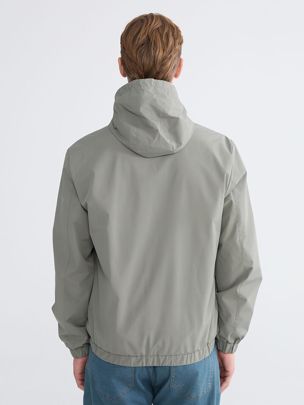 Haki Standart Kalıp Kapüşonlu Erkek Yağmurluk-8