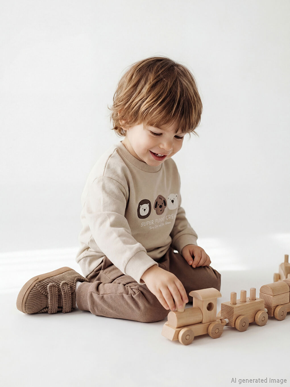 Gri Baskılı Erkek Bebek Sweatshirt ve Eşofman Altı