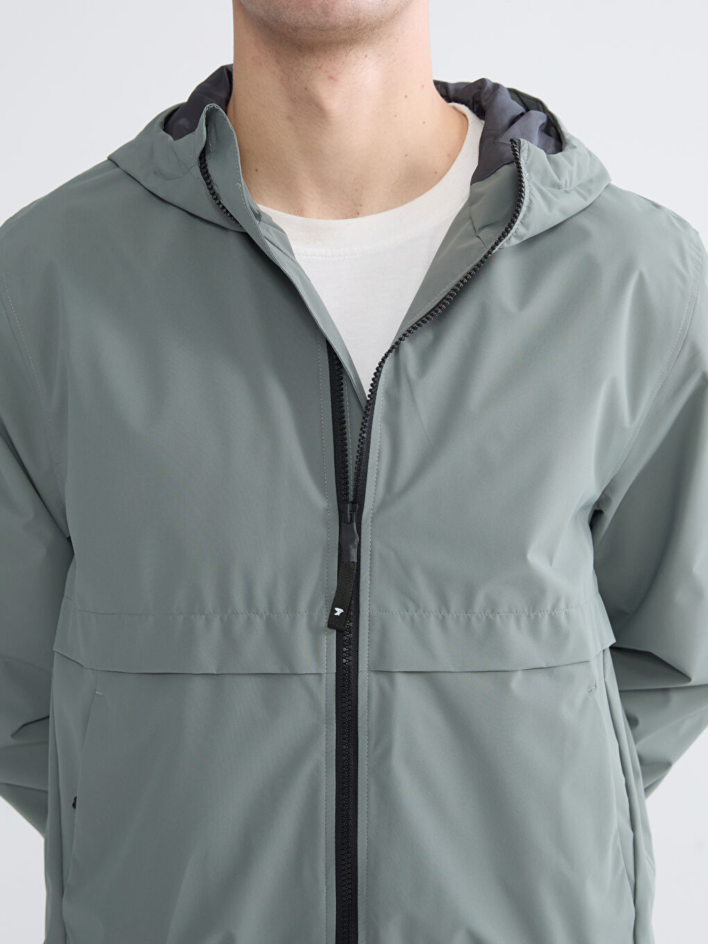 Haki Rahat Kalıp Kapüşonlu Erkek Yağmurluk-2