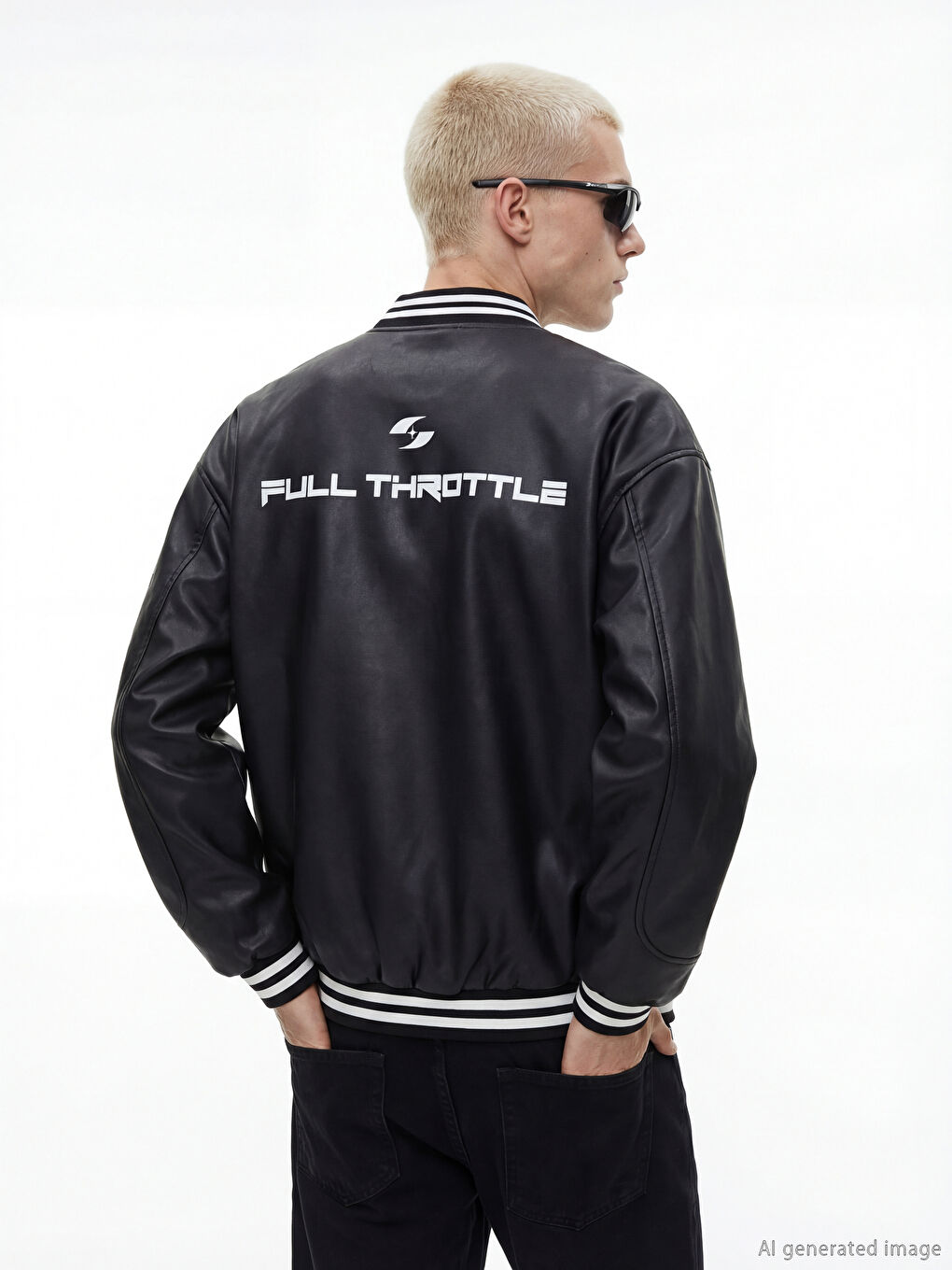 Siyah Rahat Kalıp Baskılı Erkek Deri Görünümlü Mont-2