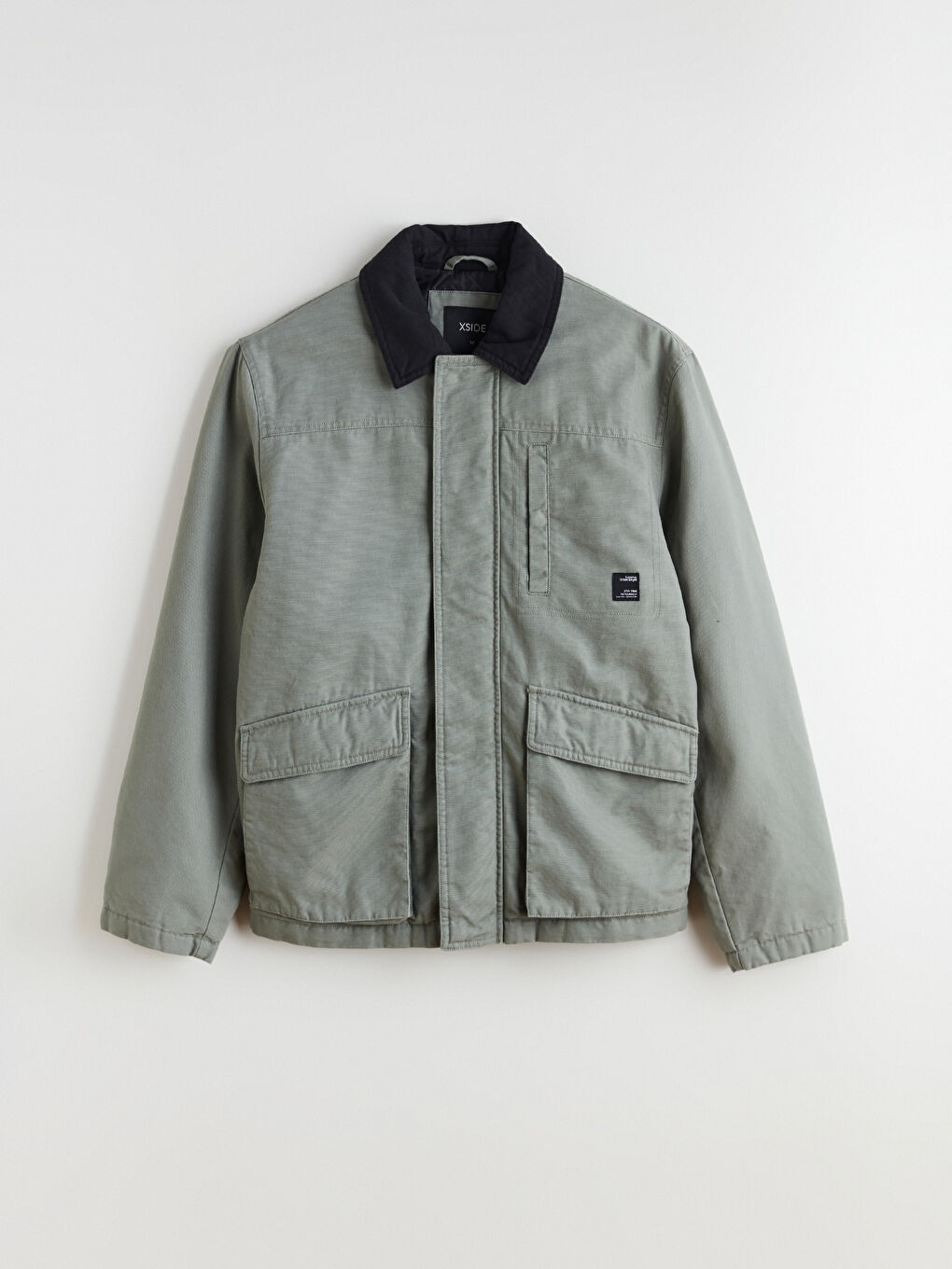 Yeşil Rahat Kalıp Kontrast Yaka Erkek Mont-5