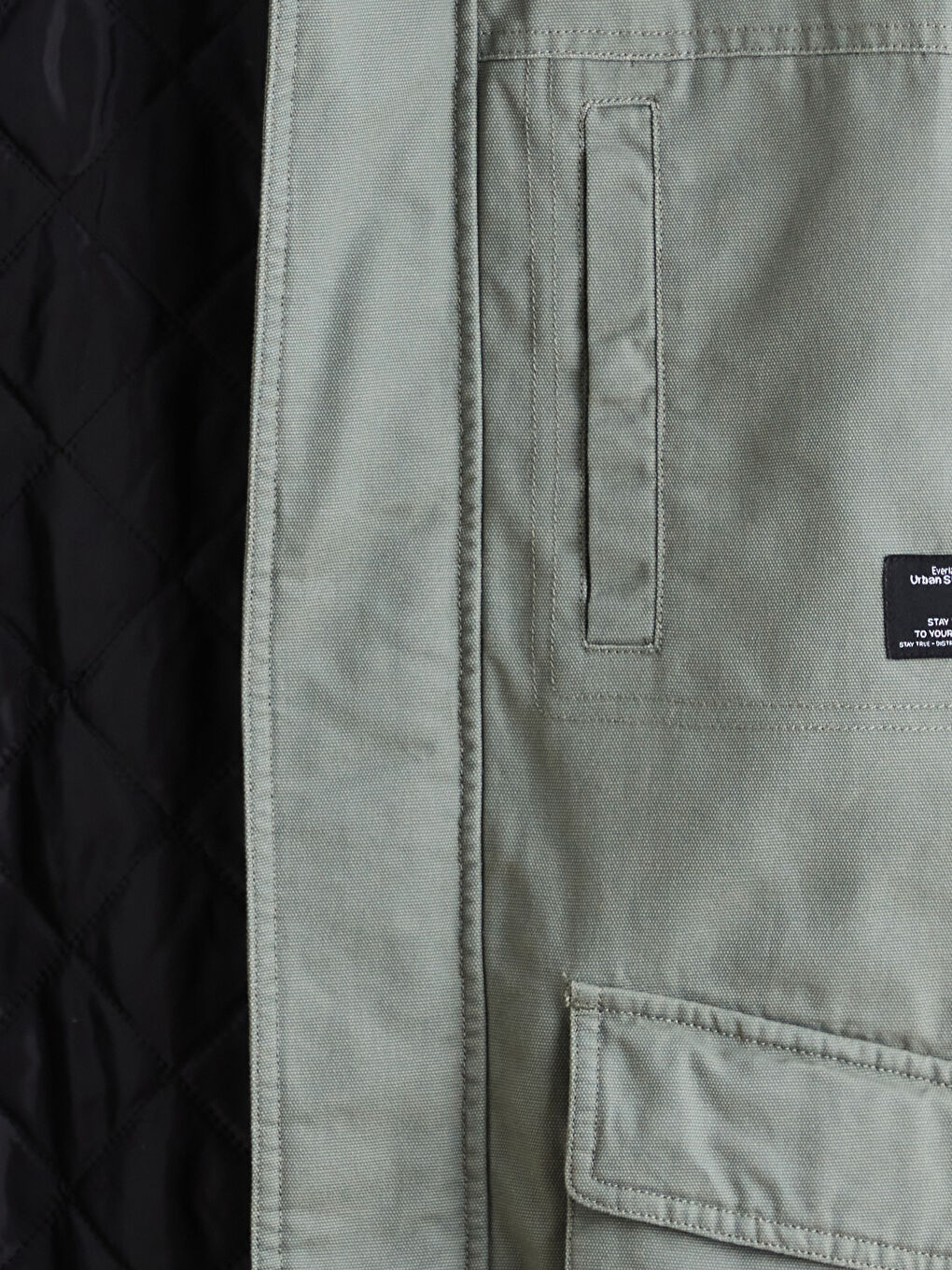 Yeşil Rahat Kalıp Kontrast Yaka Erkek Mont-6