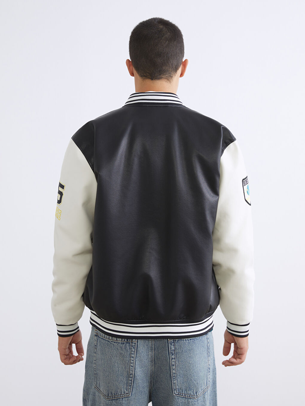 Siyah Standart Kalıp Nakışlı Erkek Kolej Ceket-4