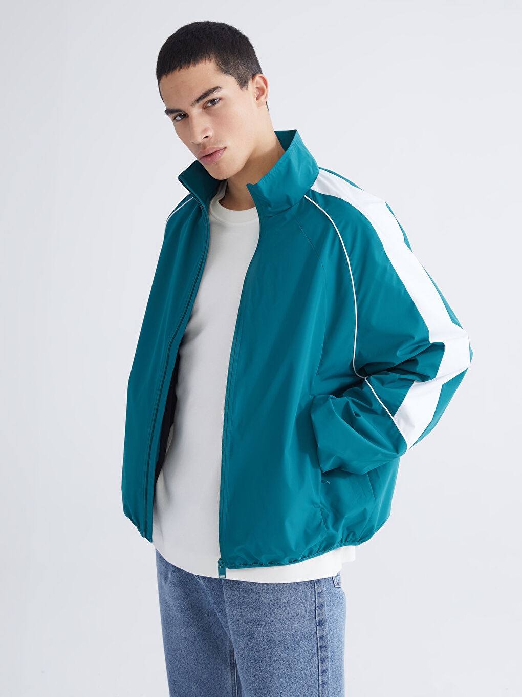 Yeşil Rahat Kalıp Dik Yaka Erkek Mont